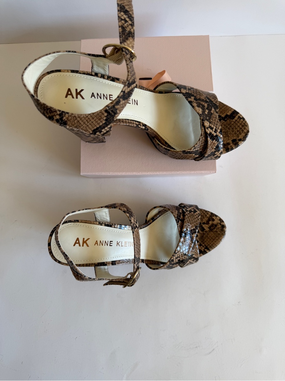 Anne Klein Brown Snake-Print Platform Sandals - Picture 4 of 16